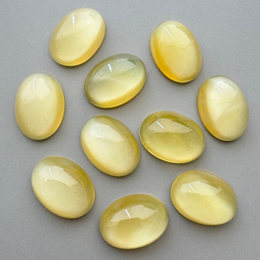 Czech Vaseline Glass Cabochon Yellow Oval 14x10mm