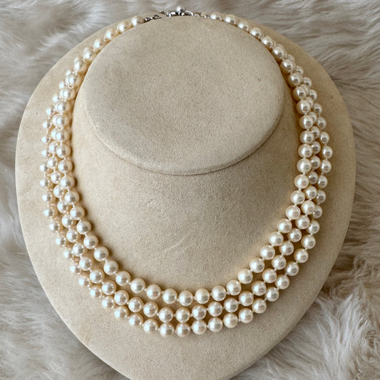 【Made in Japan 】シェルパール3連ショートネックレス Shell Pearl 3 Strands All Knot Short Necklace 【SP05】