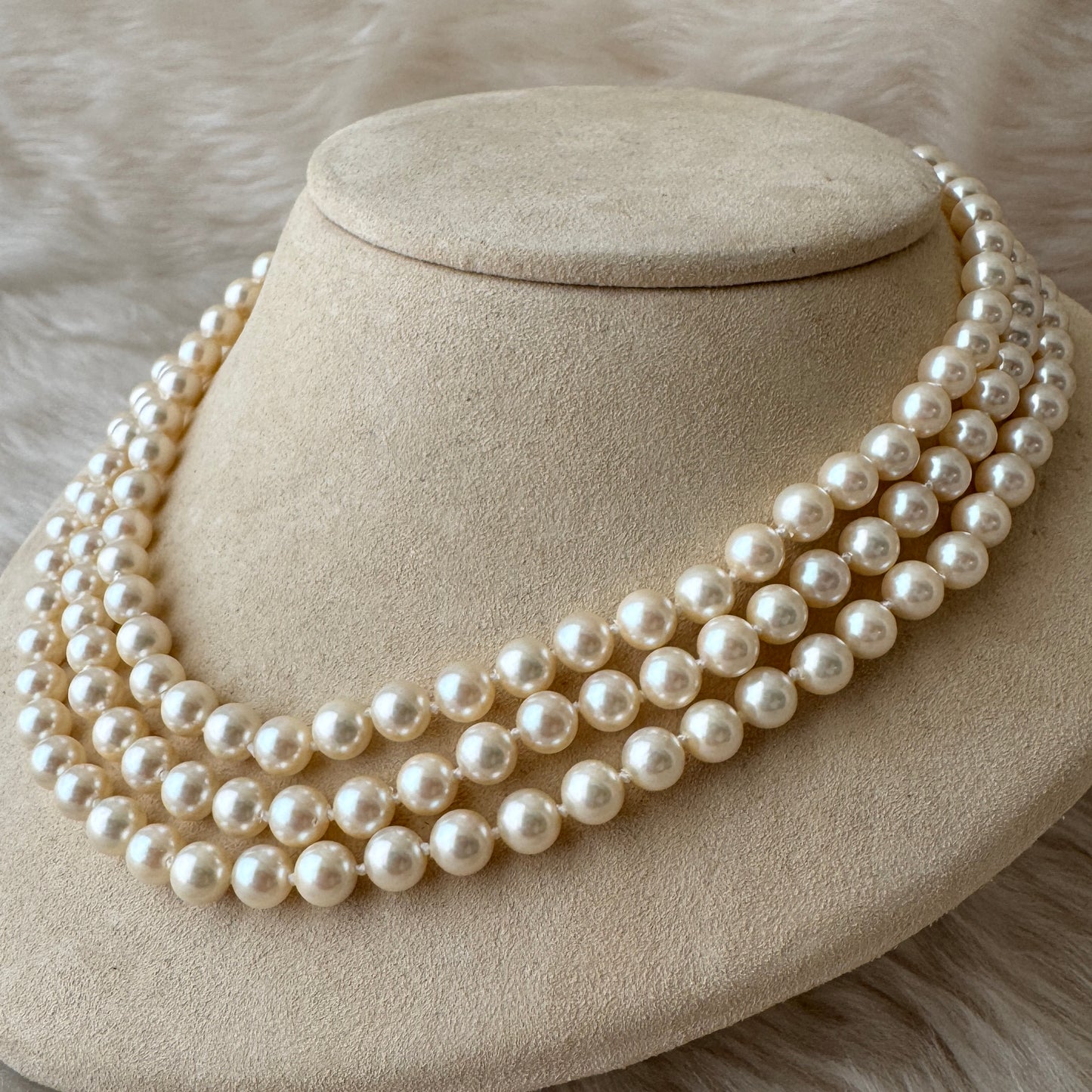 【Made in Japan 】シェルパール3連ショートネックレス Shell Pearl 3 Strands All Knot Short Necklace 【SP05】