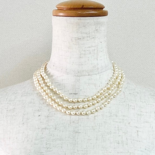 【Made in Japan 】シェルパール3連ショートネックレス Shell Pearl 3 Strands All Knot Short Necklace 【SP05】