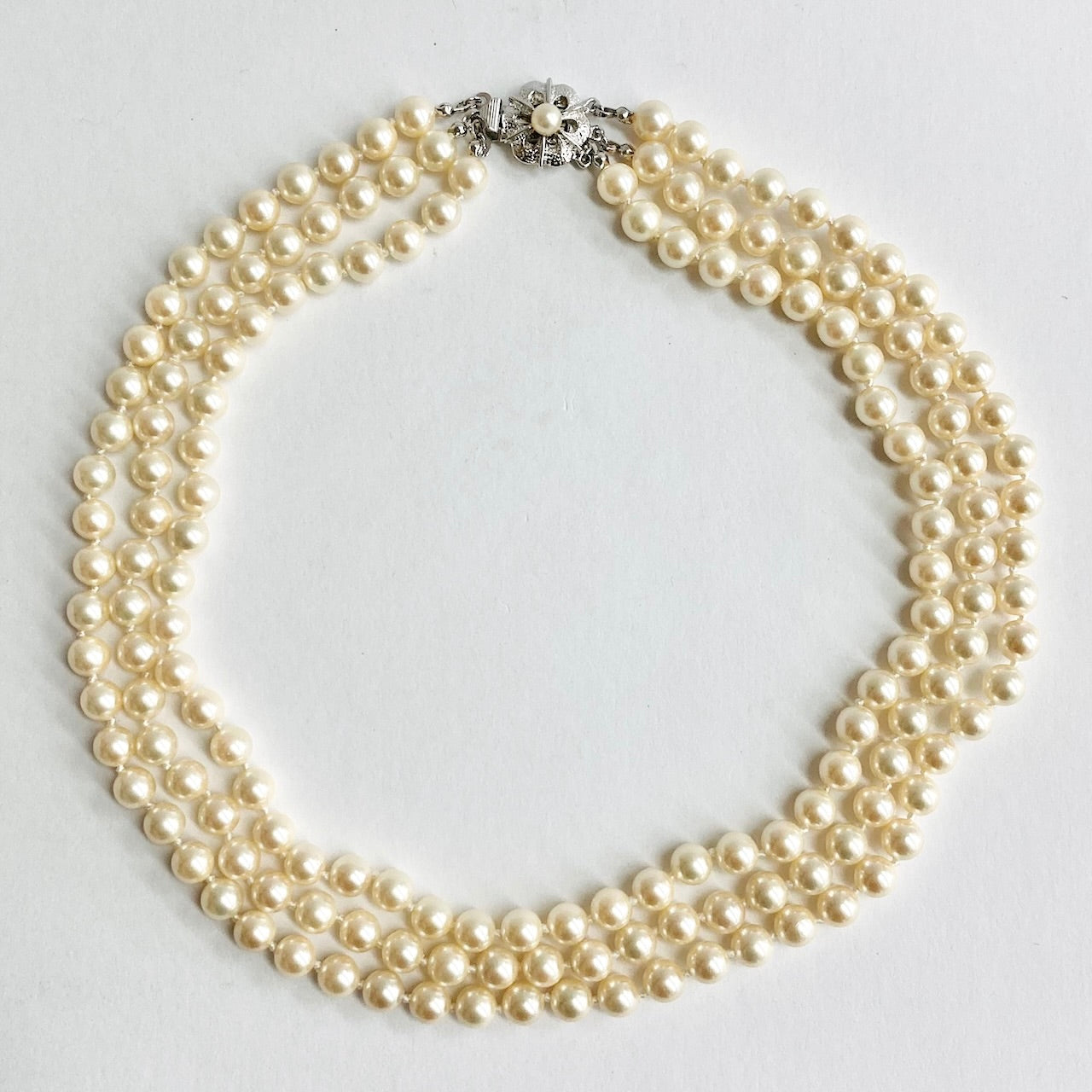 【Made in Japan 】シェルパール3連ショートネックレス Shell Pearl 3 Strands All Knot Short Necklace 【SP05】