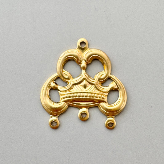 Brass Charm Connector Crown Filigree 22×21mm