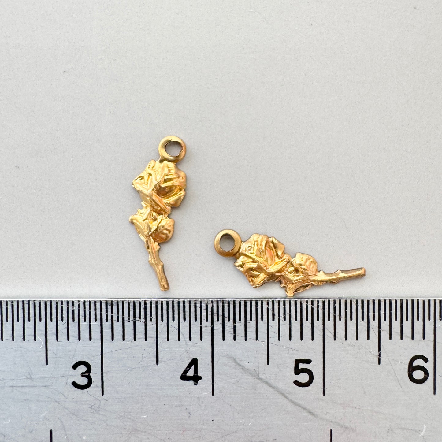 Brass Charm Small Rose with Stem 11x5mm