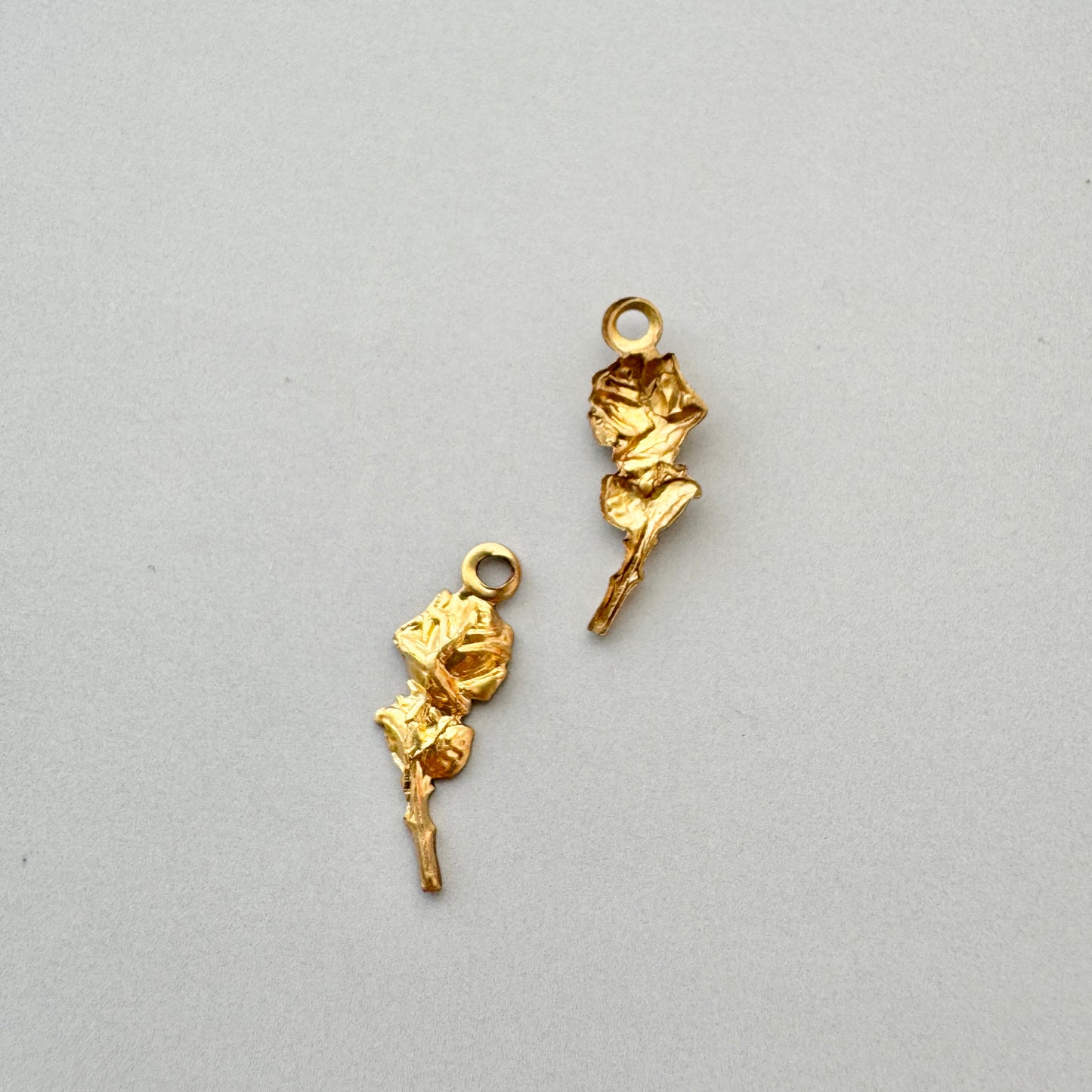 Brass Charm Small Rose with Stem 11x5mm