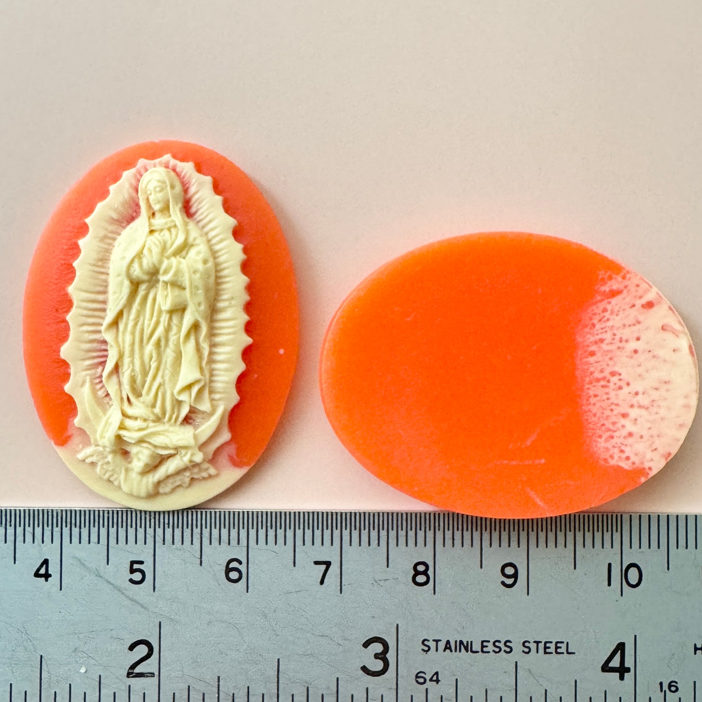 Plastic Cameo Virgin of Guadalupe Carnelian 40×30mm