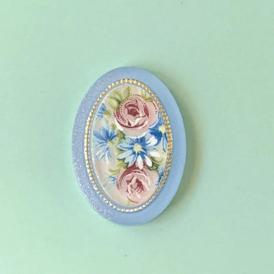 W.Germany Plastic Cameo Flower Blue 25x18mm