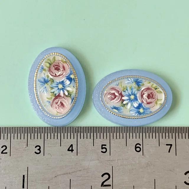 W.Germany Plastic Cameo Flower Blue 25x18mm