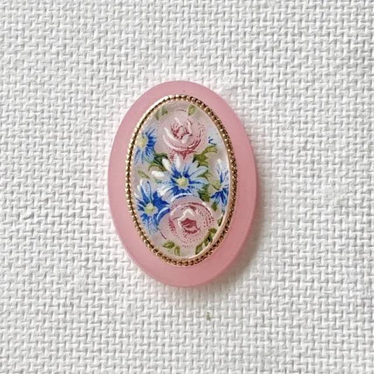 W.Germany Plastic Cameo Flower Pink 25x18mm