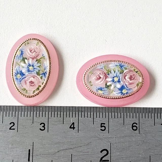 W.Germany Plastic Cameo Flower Pink 25x18mm