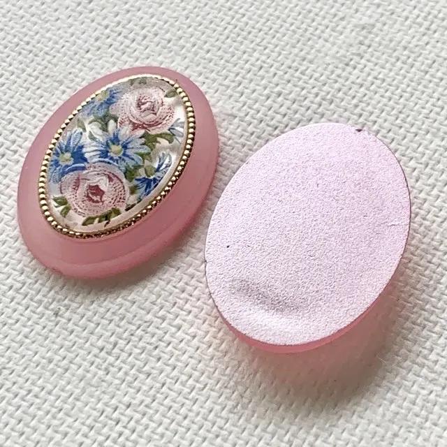 W.Germany Plastic Cameo Flower Pink 25x18mm