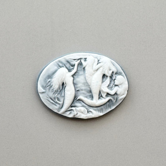Plastic Cameo Mermaids Swimming Oval Blue Grey 18x25mm