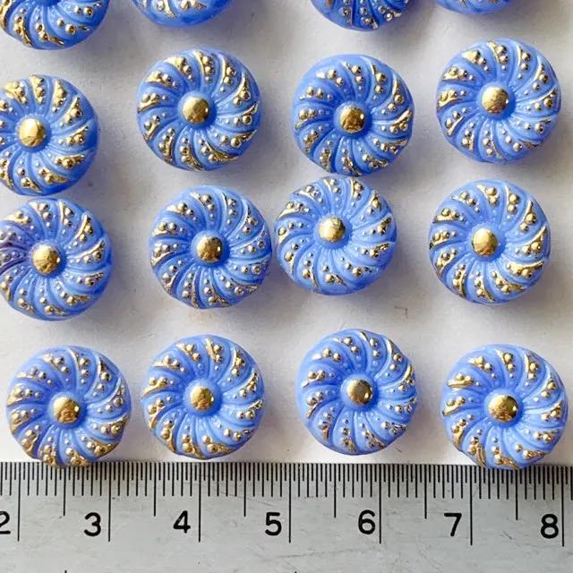 Czech Vintage Glass Button Blue / Gold 13mm