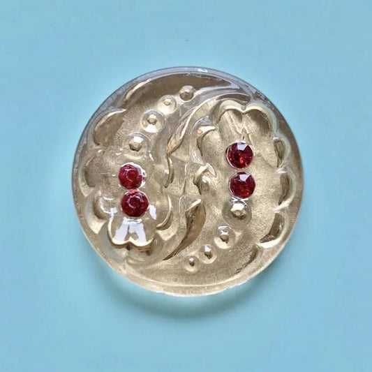 Czech Glass Cabochon Gold with Red Rhinestones 27mm