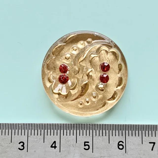 Czech Glass Cabochon Gold with Red Rhinestones 27mm