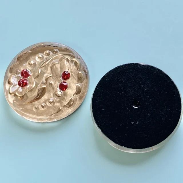 Czech Glass Cabochon Gold with Red Rhinestones 27mm