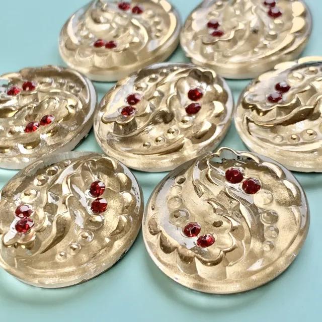 Czech Glass Cabochon Gold with Red Rhinestones 27mm