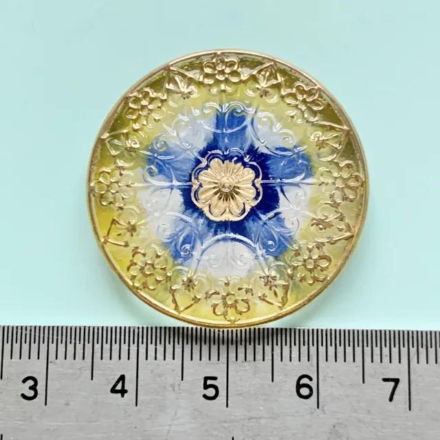 Czech Glass Cabochon Green / Blue / Gold Floral 32mm