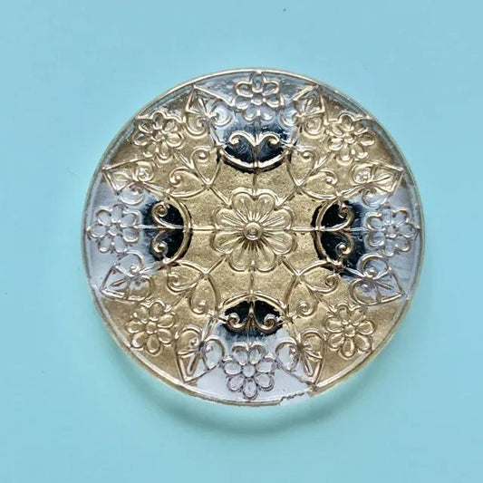 Czech Glass Cabochon Monotone/Gold Floral 32mm