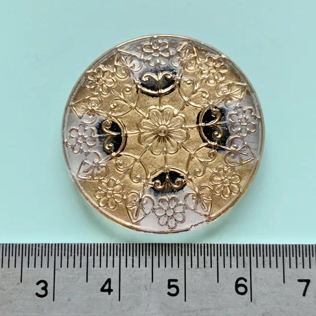 Czech Glass Cabochon Monotone/Gold Floral 32mm