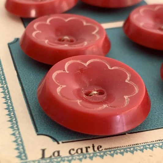 France Vintage Red Flower Plastic Button Sheet