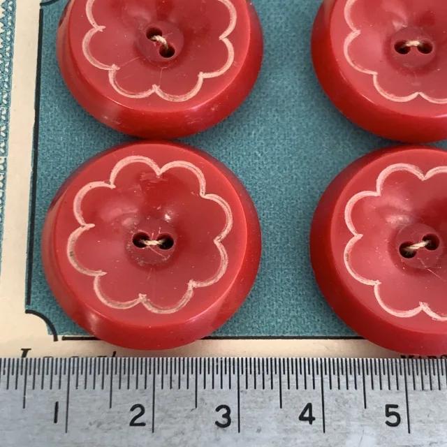 France Vintage Red Flower Plastic Button Sheet