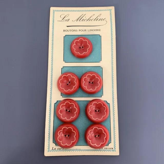 France Vintage Red Flower Plastic Button Sheet