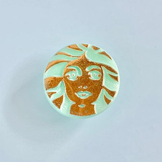 Czech Vintage Vaseline Glass Button Lady Face 18mm