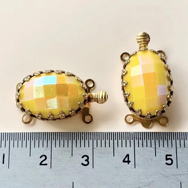 Vintage 2 strands Clasp Yellow AB Oval 17x12mm