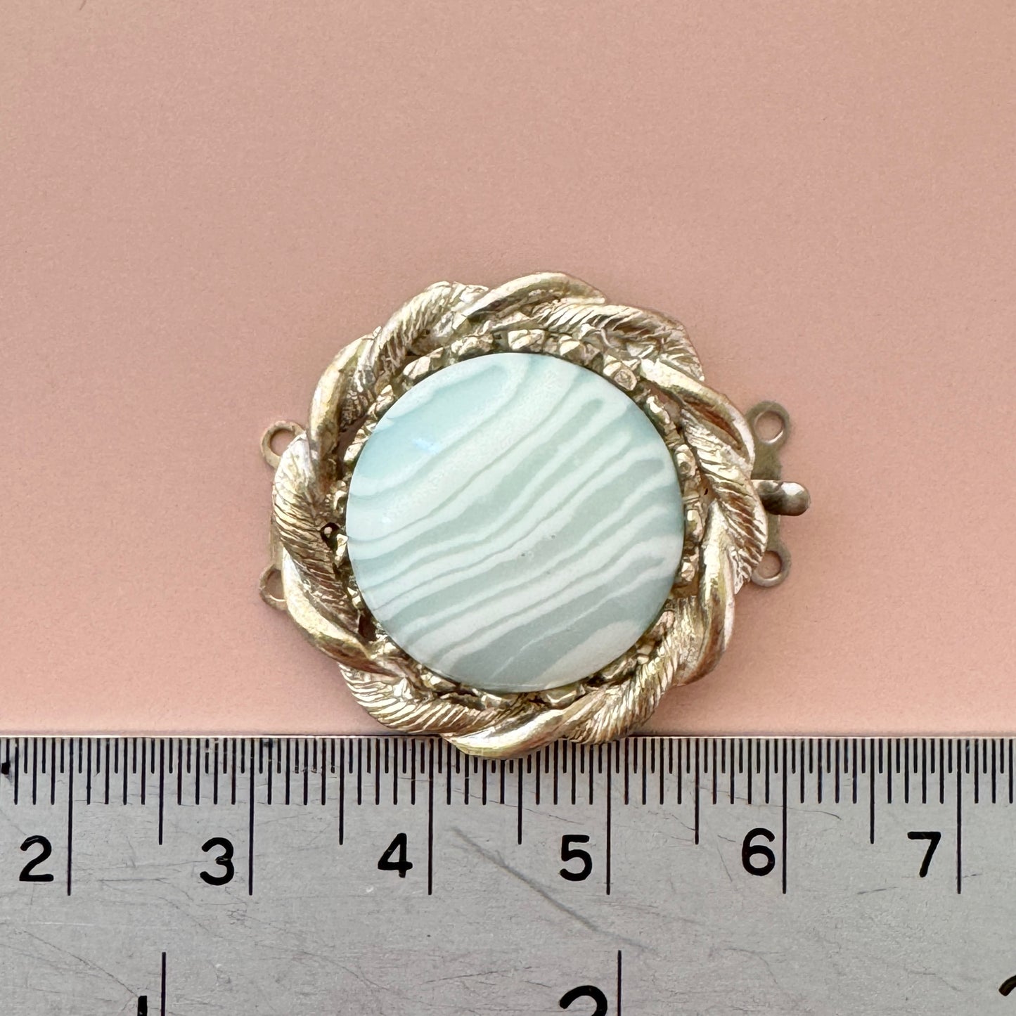 Vintage 2 strands Lucite Clasp Aqua Stripes 26x30mm