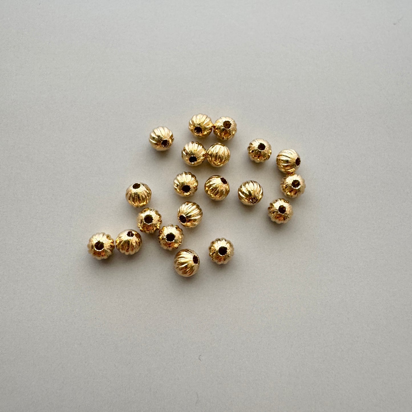 Deadstock Light Gold Plated Metal Ribbed Beads 4mm