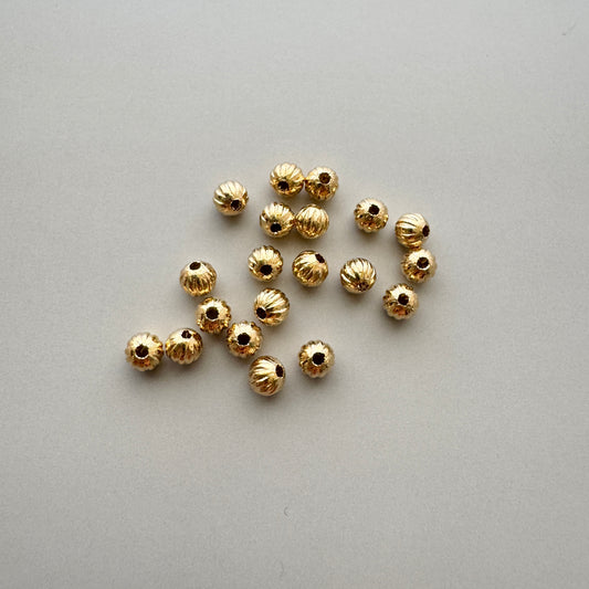 Deadstock Light Gold Plated Metal Ribbed Beads 4mm