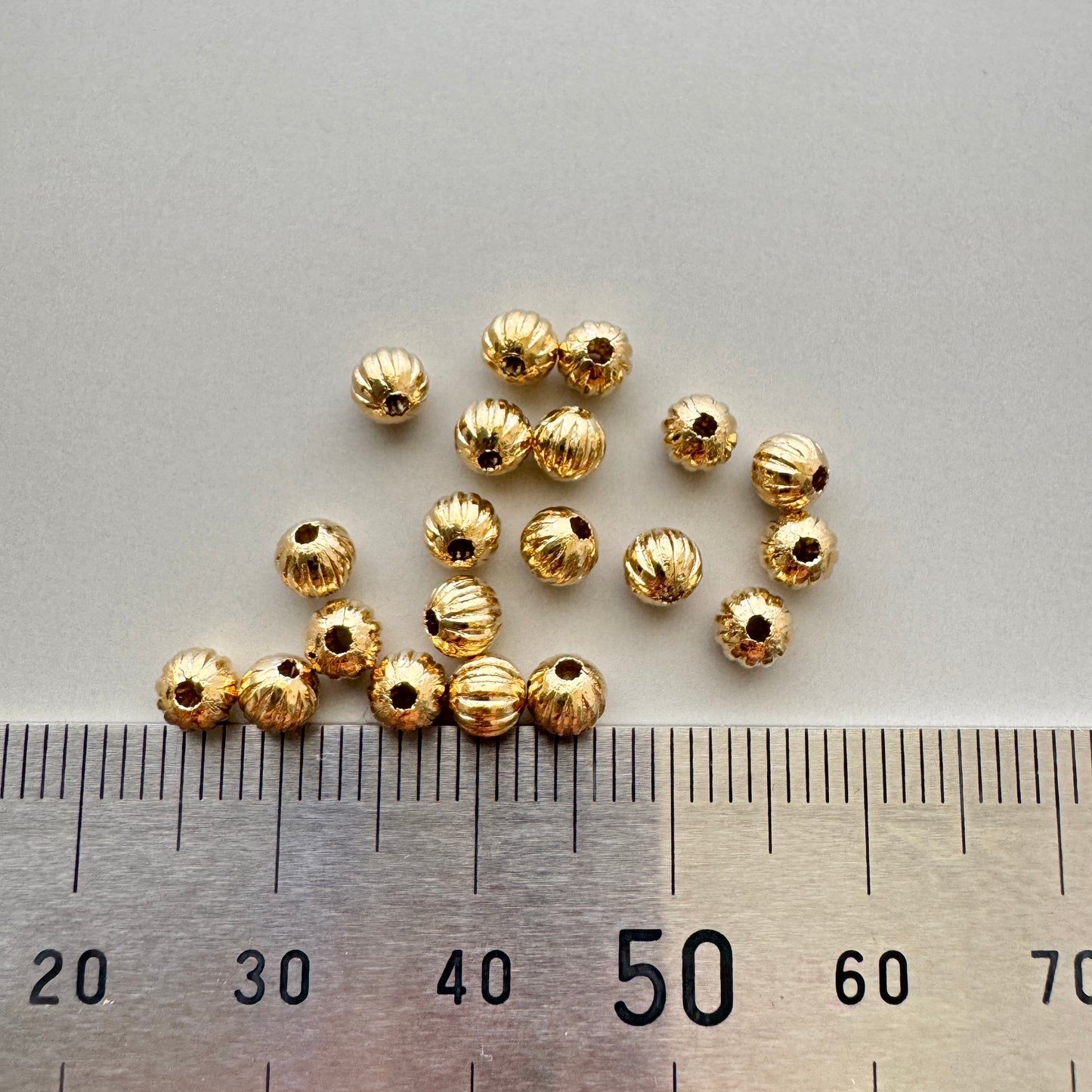 Deadstock Light Gold Plated Metal Ribbed Beads 4mm