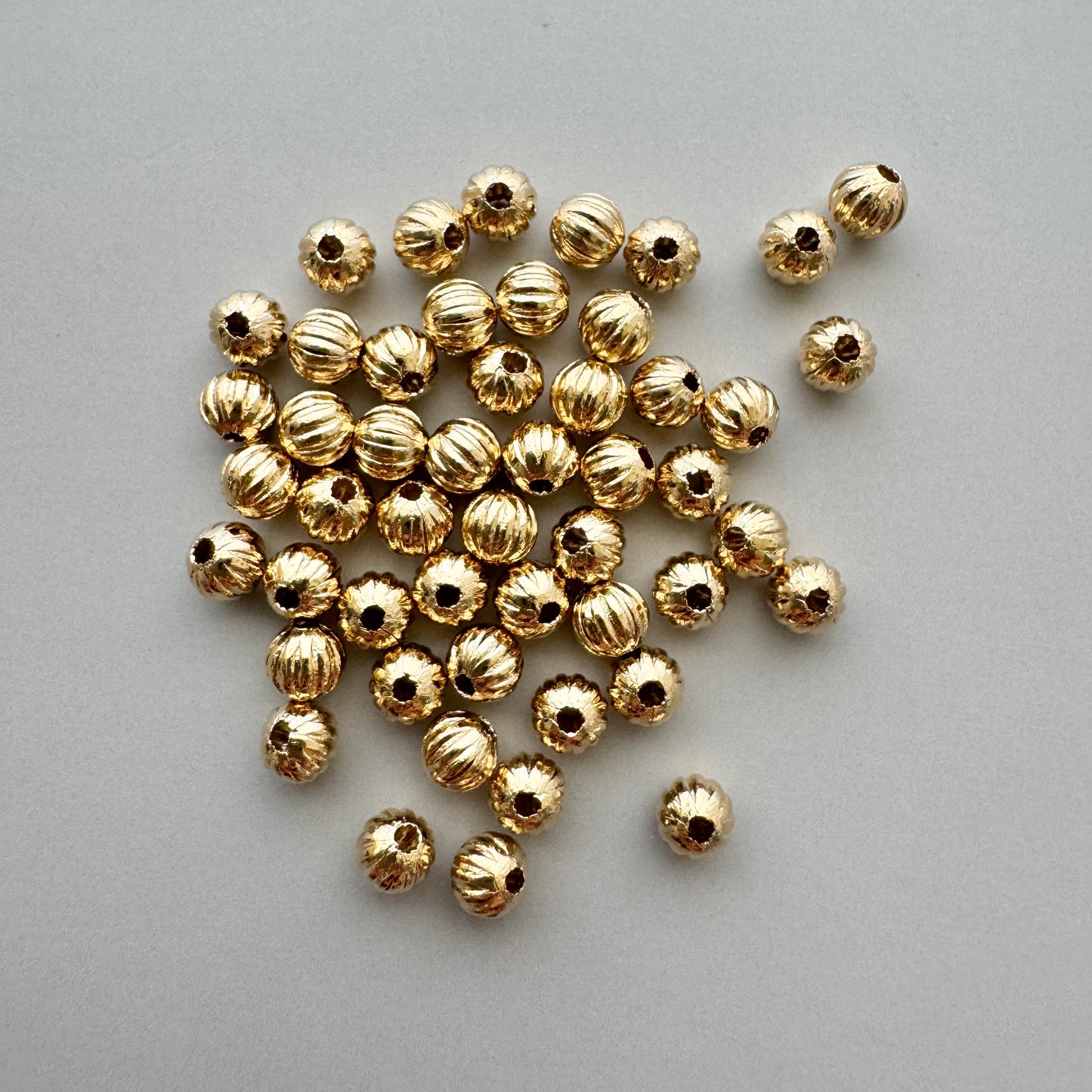 Deadstock Light Gold Plated Metal Ribbed Beads 4mm