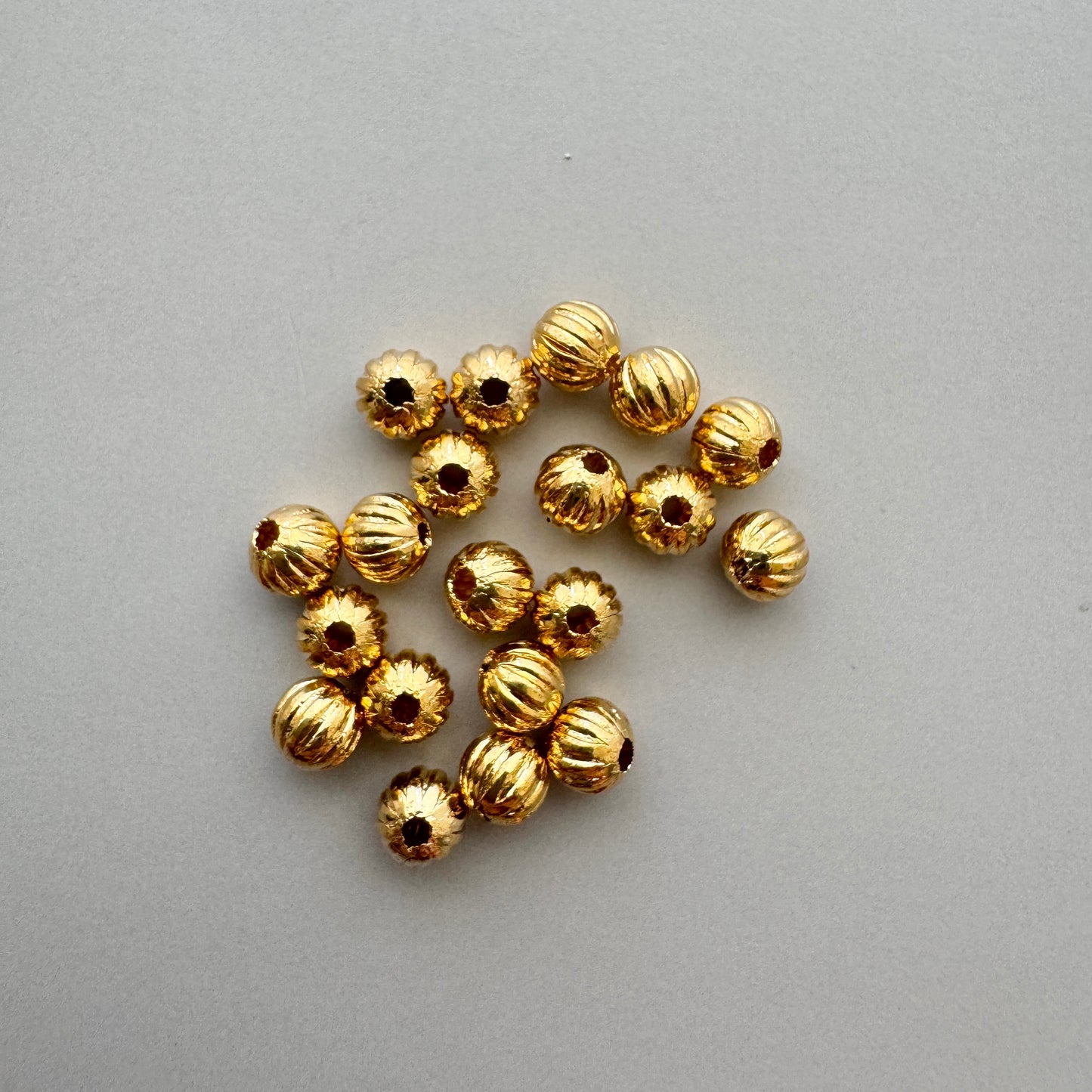 Deadstock Gold Plated Metal Ribbed Beads 4mm