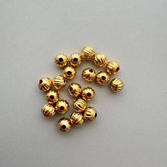 Deadstock Gold Plated Metal Ribbed Beads 4mm