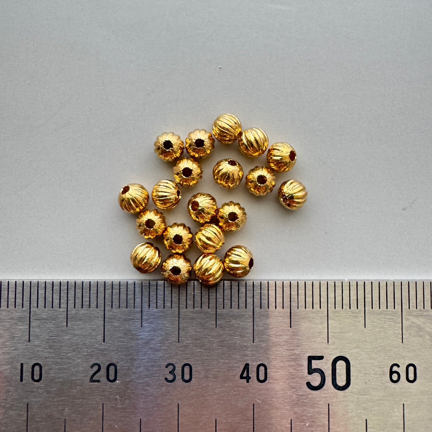 Deadstock Gold Plated Metal Ribbed Beads 4mm