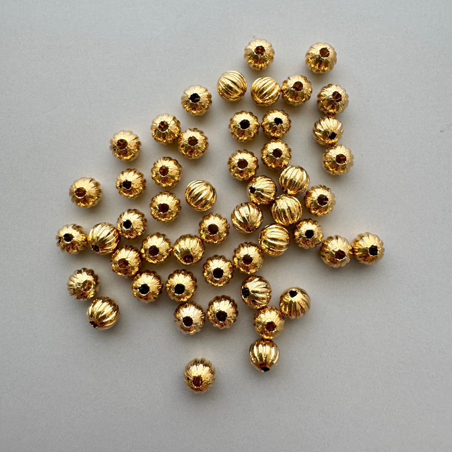 Deadstock Gold Plated Metal Ribbed Beads 4mm