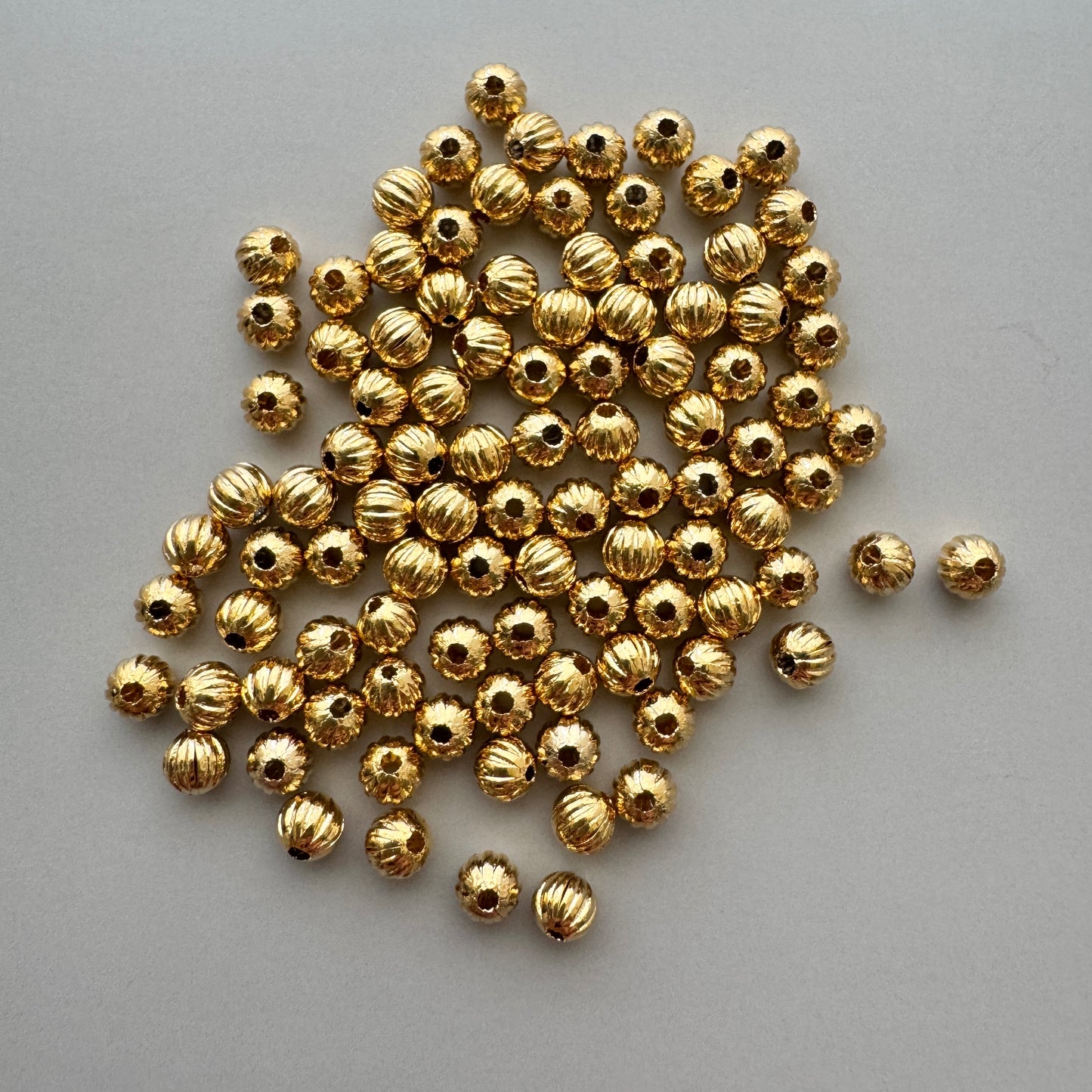 Deadstock Gold Plated Metal Ribbed Beads 4mm