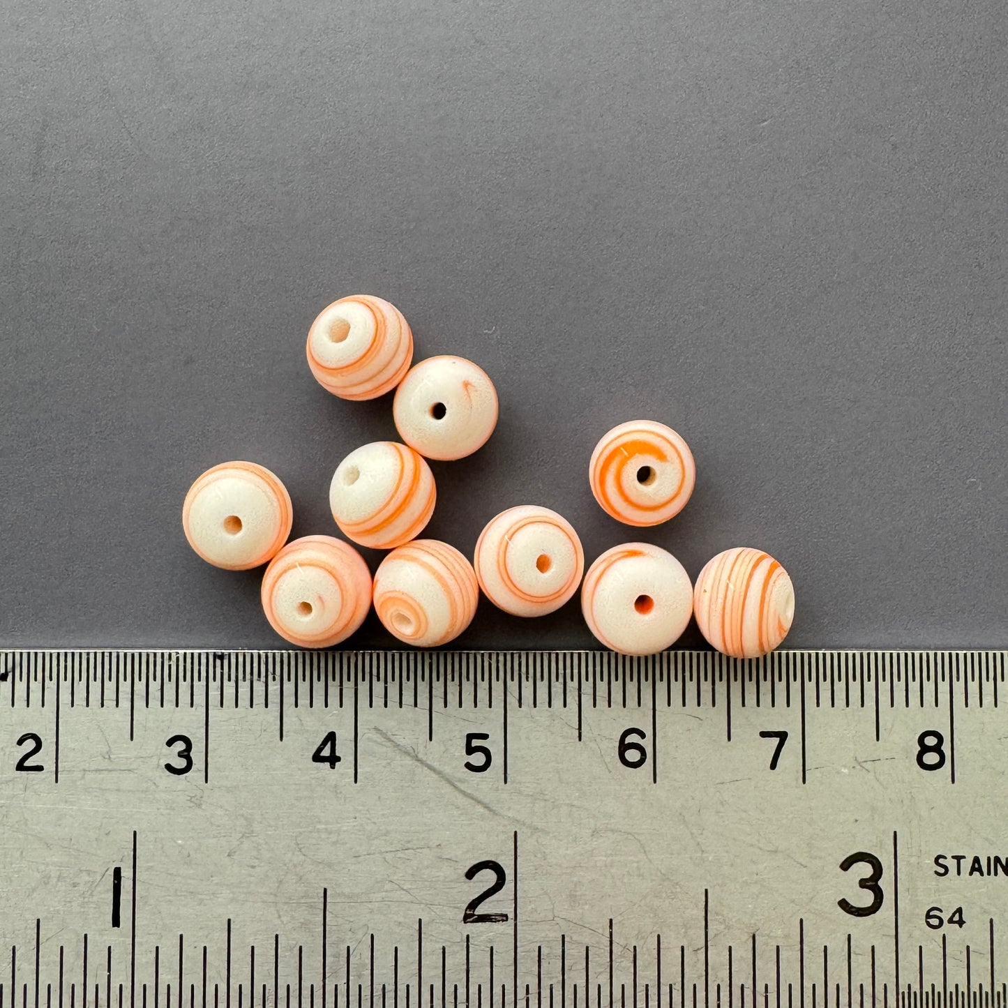 Japan Vintage Lampwork Glass Beads White/Orange Marble 7mm【10pcs / 1 strand】