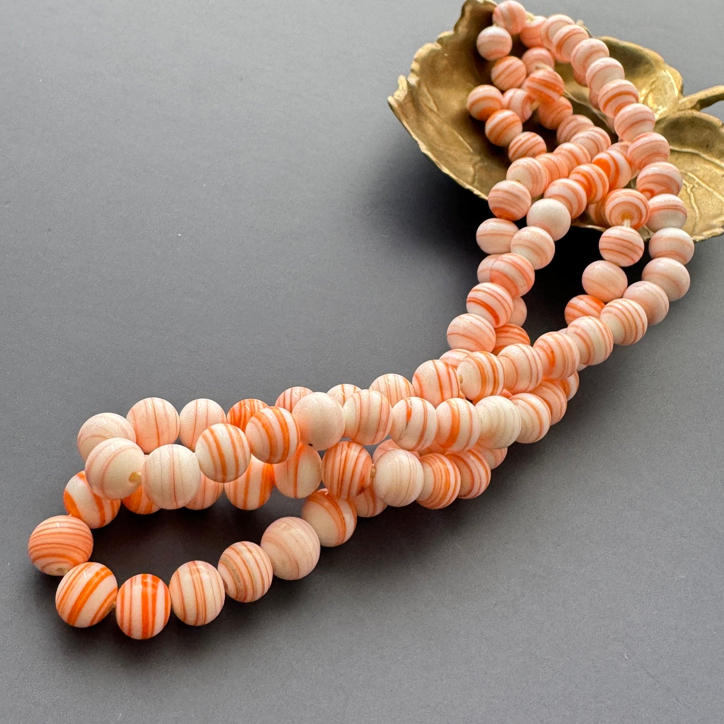 Japan Vintage Lampwork Glass Beads White/Orange Marble 7mm【10pcs / 1 strand】