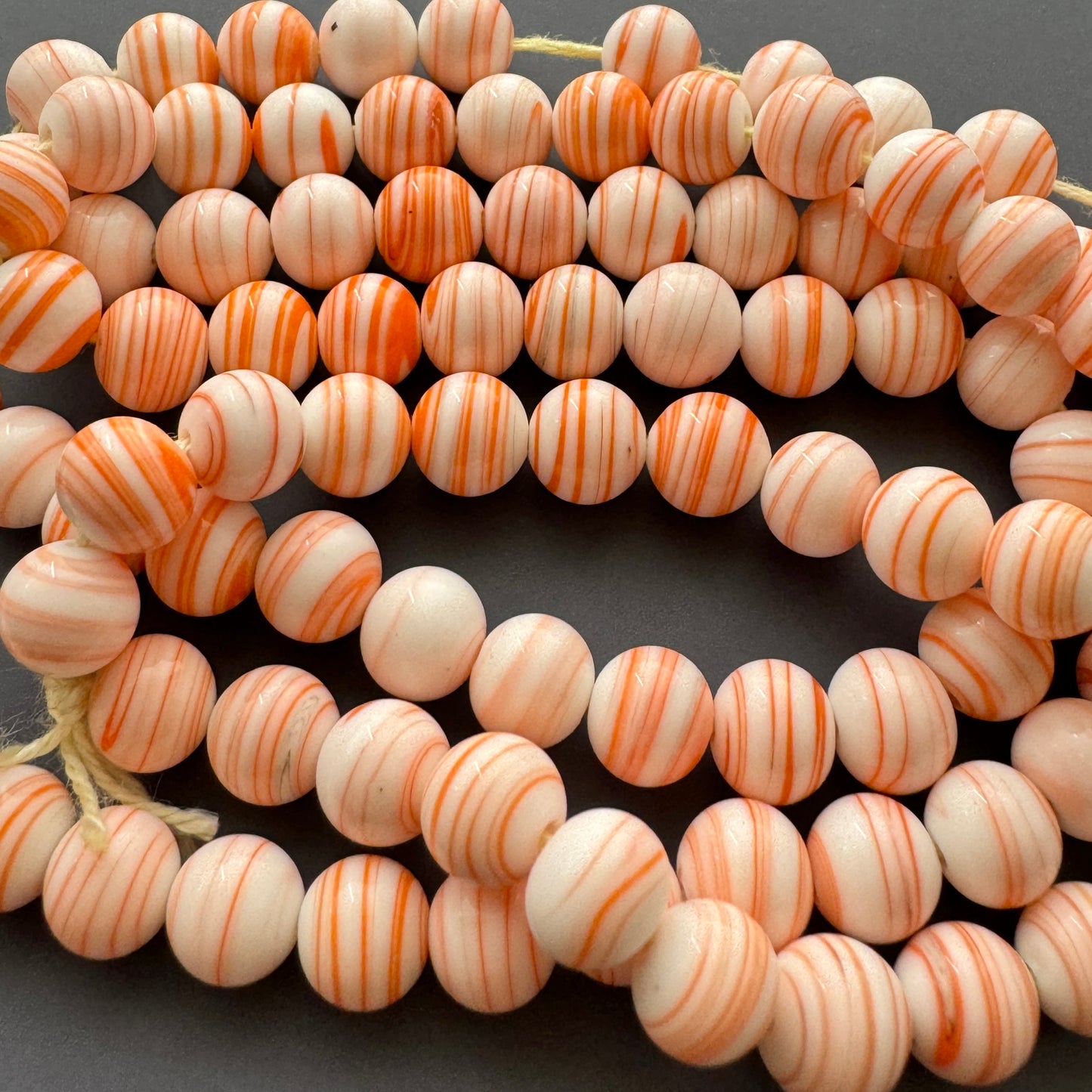 Japan Vintage Lampwork Glass Beads White/Orange Marble 7mm【10pcs / 1 strand】