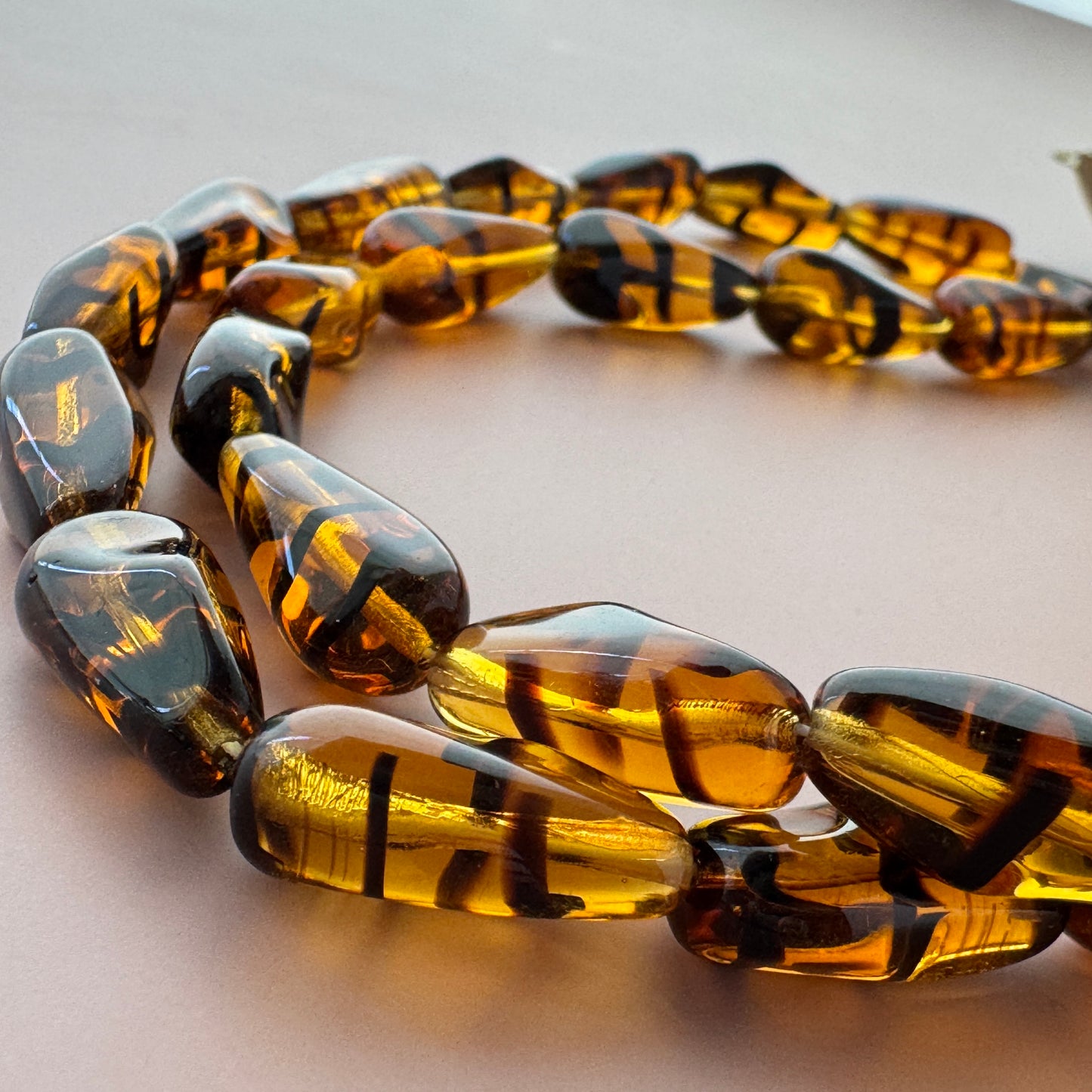 Japan Vintage Glass Beads Brown Tortoise 21x7.5mm【2pcs / 1 strand】