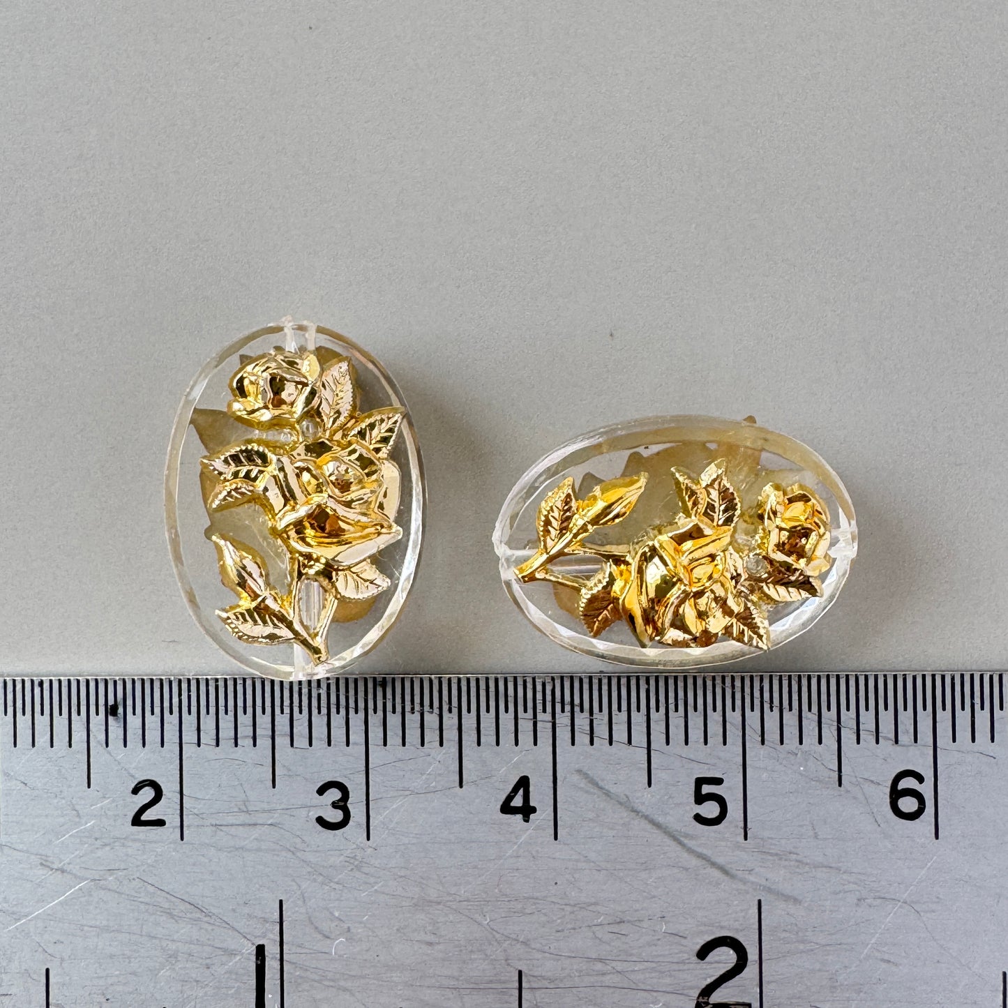 70's Japan Vintage Plastic Gold Rose Cameo Beads 18x13mm