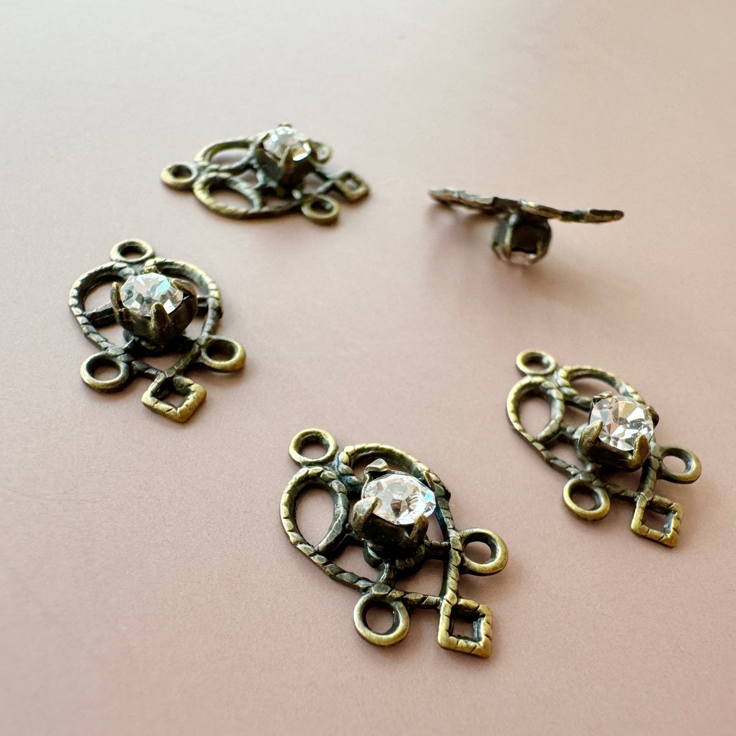 Vintage Metal Rhinestone Filigree 15x8mm 5pcs