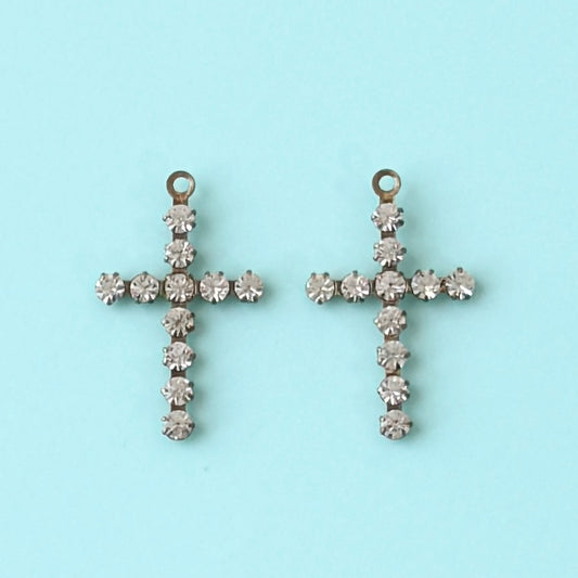 Vintage Rhinestone Cross Charms 23x14mm【2pcs】