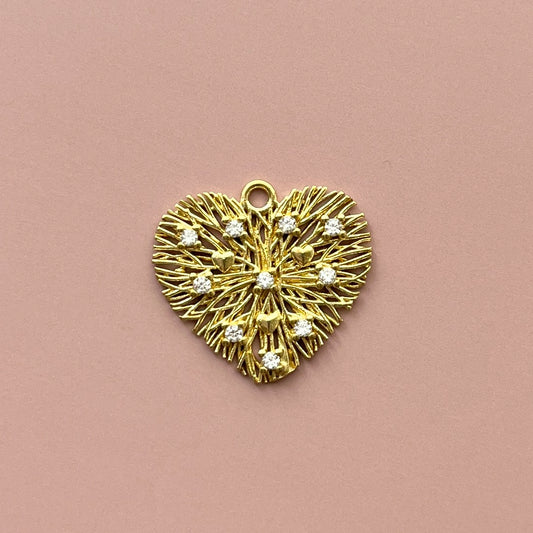 Vintage キャストチャーム・Heart Rhinestones 20x17mm