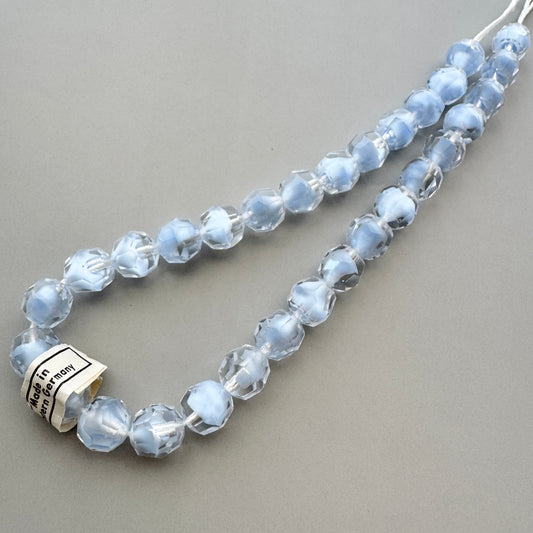 W.Germany Vintage Glass Beads Strand Blue Givre Faceted 10mm