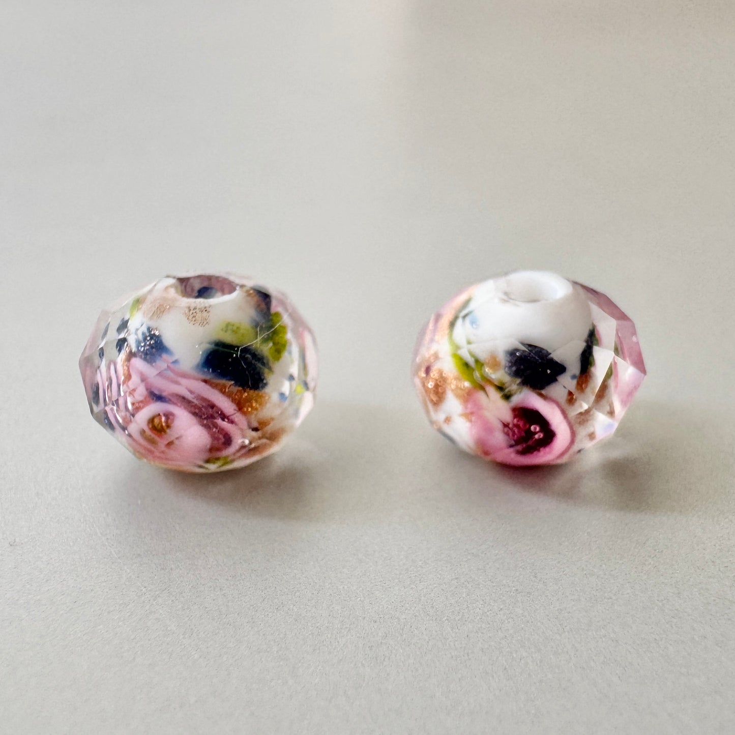 Vintage Cut Glass Beads Lampwork Rose【2pcs / 3 colors】