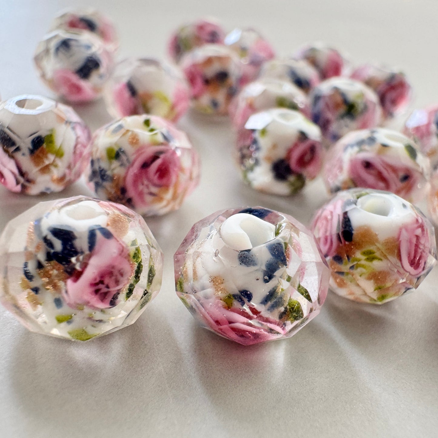 Vintage Cut Glass Beads Lampwork Rose【2pcs / 3 colors】