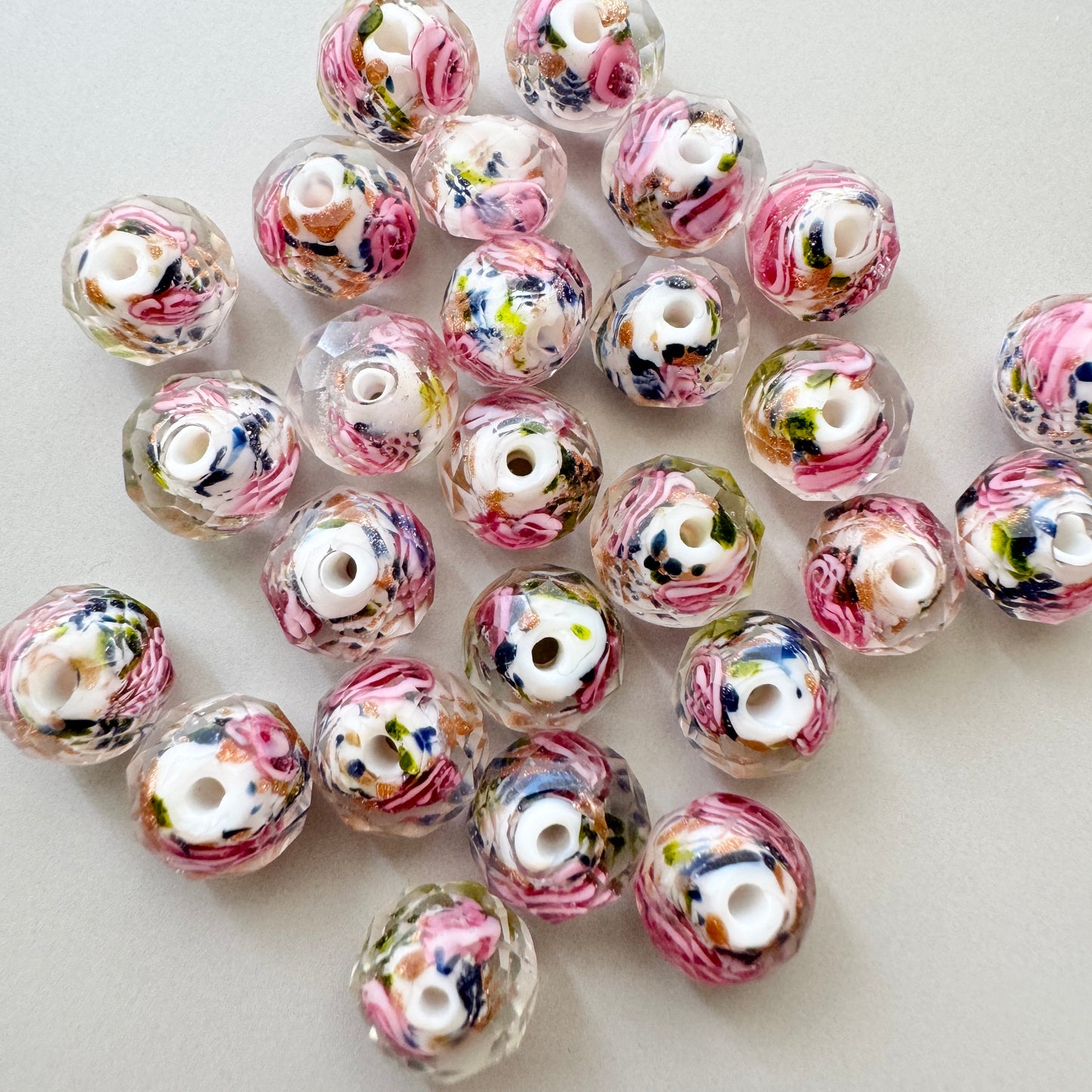 Vintage Cut Glass Beads Lampwork Rose【2pcs / 3 colors】
